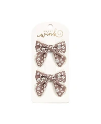 Sweet Wink Little and Big Girls Mocha Floral Lace Bow Clip Set