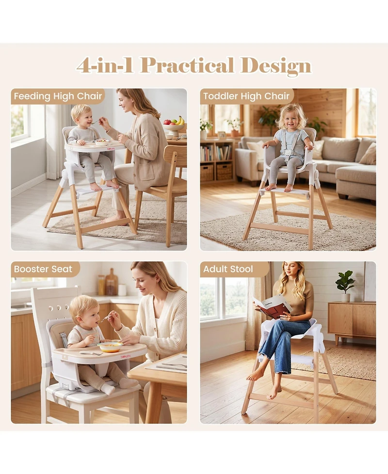 Costway 4-in-1 Convertible Baby High Chair with Detachable and Adjustable Tray