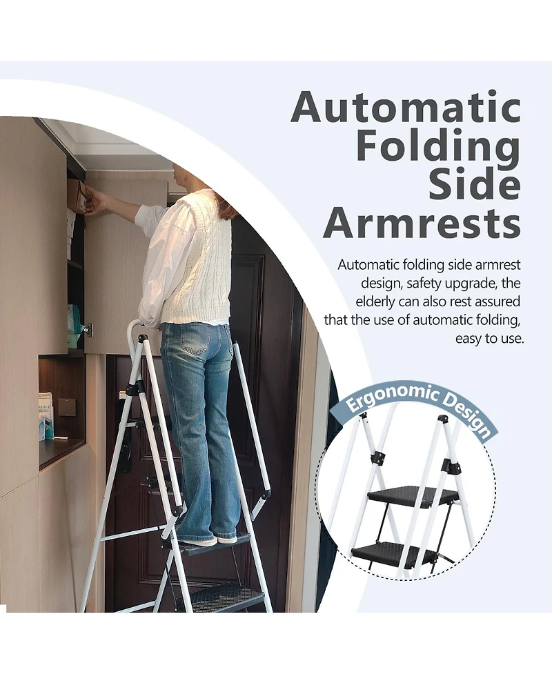 Streamdale Furniture Folding 4-Step Ladder with Anti-Skid Pedal and Safety Handle