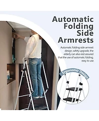 Streamdale Furniture Folding 4-Step Ladder with Anti-Skid Pedal and Safety Handle