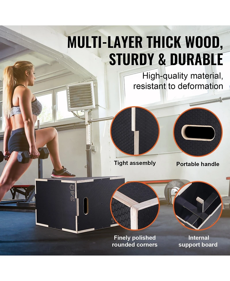Vevor // Inch 3 in 1 Plyometric Jump Box Fitness Exercise Plyo Box Wooden
