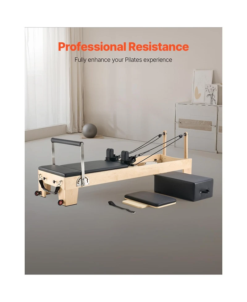 Vevor Pilates Reformer Wood Pilates Machine Home Gym Workout Equipment with Resistance