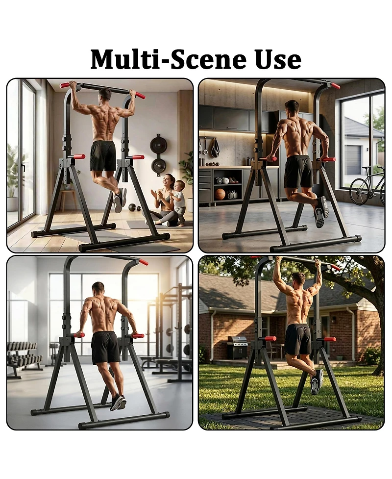 Sevorley Foldable Power Tower Dip Station with Pull Up Bar, 6-Level Height Adjustable, 440 lb Capacity