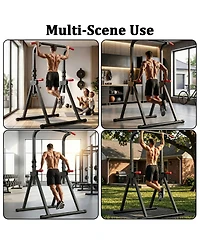 Sevorley Foldable Power Tower Dip Station with Pull Up Bar, 6-Level Height Adjustable, 440 lb Capacity