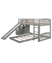 Clihome Stairway Twin over Bunk Bed with Two Drawers and Slide