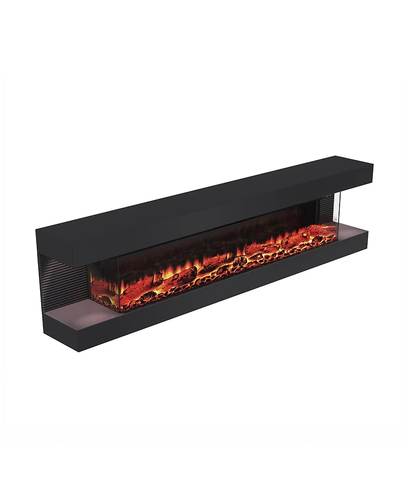 Mondawe 72" 3-Sided Electric Fireplace Insert with 12 Flame Colors, 750W/1500W Heater, Remote Control and Led Side Lighting