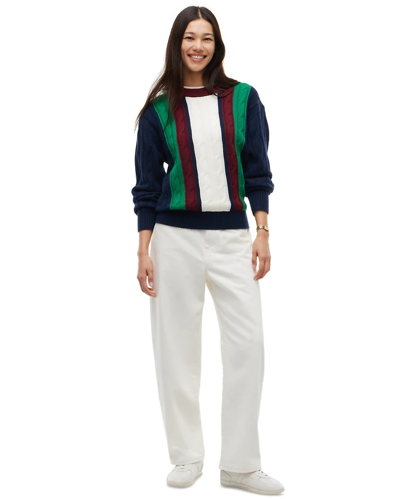 Tommy Hilfiger Women's American Icons Stripe Cable-Knit Crewneck Sweater