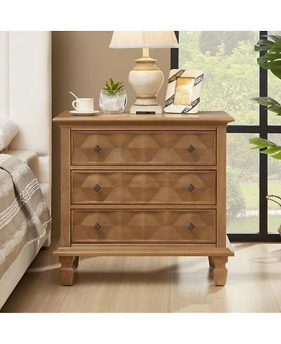 Streamdale Furniture Farmhouse Nightstand with Charging Station and 3 Drawers