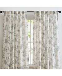 Hlc.me Brookville Linen Floral Print Patterned Curtains - Back Tab Pocket Window Flower Curtains Panels for Bedroom and Living Room