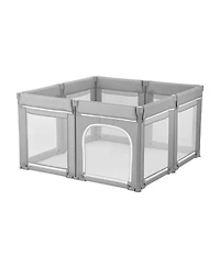 Slickblue Foldable Baby Playpen for Toddlers, Large Play Yard with Soft Mesh Sides and Zippered Safety Door