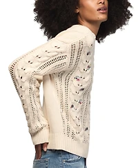 Lucky Brand Women's Floral-Embroidered Cable-Knit Crewneck Sweater