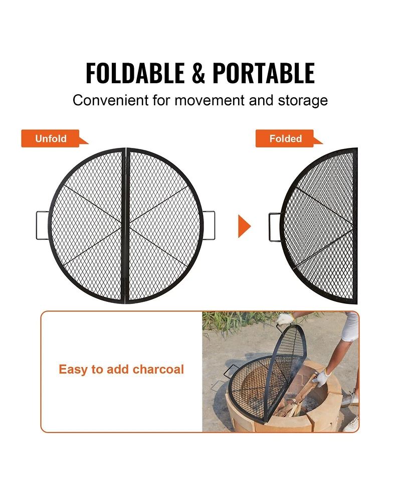 Vevor 36" Foldable Round Cooking Fire Pit Grill Grate X-Marks Heavy-Duty Steel