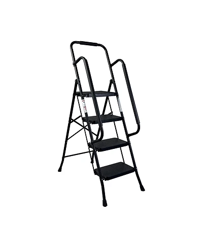 Streamdale Furniture 4-Step Folding Steel Ladder with Handrail and Anti-Slip Pedals