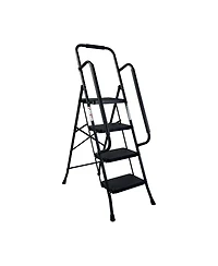 Streamdale Furniture 4-Step Folding Steel Ladder with Handrail and Anti-Slip Pedals