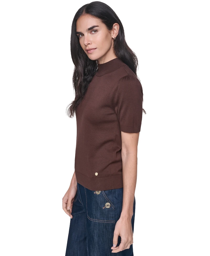 Tommy Hilfiger Women's Short-Sleeve Mock-Neck Puff-Sleeve Sweater