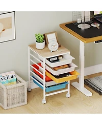 Mecale 6-Drawer Rolling Storage Cart with Wooden Tabletop