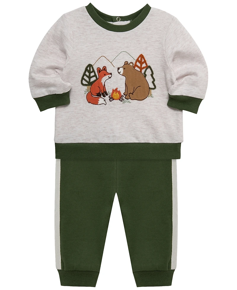 Little Me Baby Boy' Camp Friend's Active Crewneck Sweatshirt and Pants, 2-Piece Set