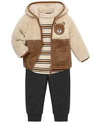 Little Me Baby Boys' Bear Sherpa Crewneck T-Shirt, Jacket and Pants, 3-Piece Set
