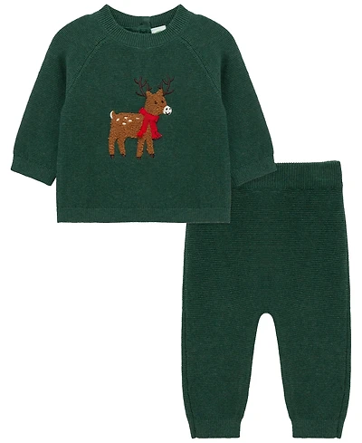 Little Me Baby Boys' Holiday Deer Graphic Sweatshirt and Pants, 2-Piece Set