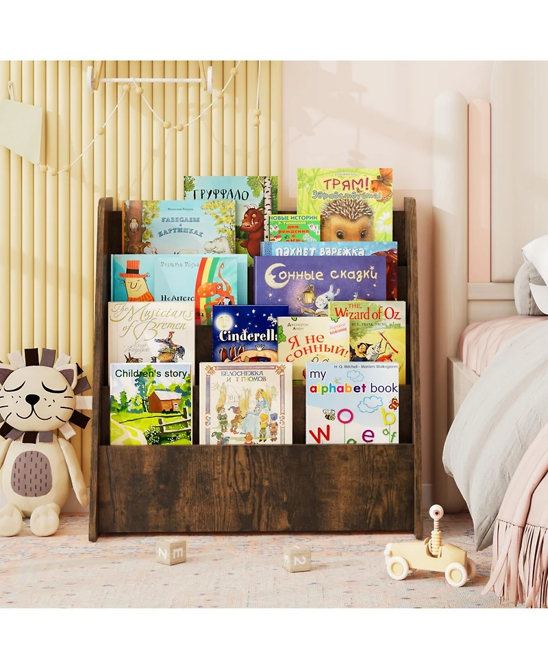 Slickblue 4 Tier Children Bookshelf for Bedroom Playroom and Nursery