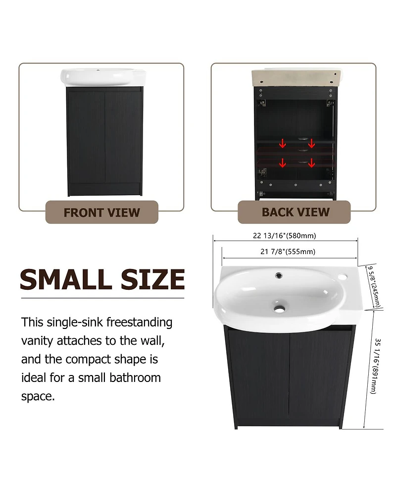 Sillysis 23" Freestanding Bathroom Vanity with Sink, Modern Soft Close Doors, Adjustable Storage Shelf for Small Spaces