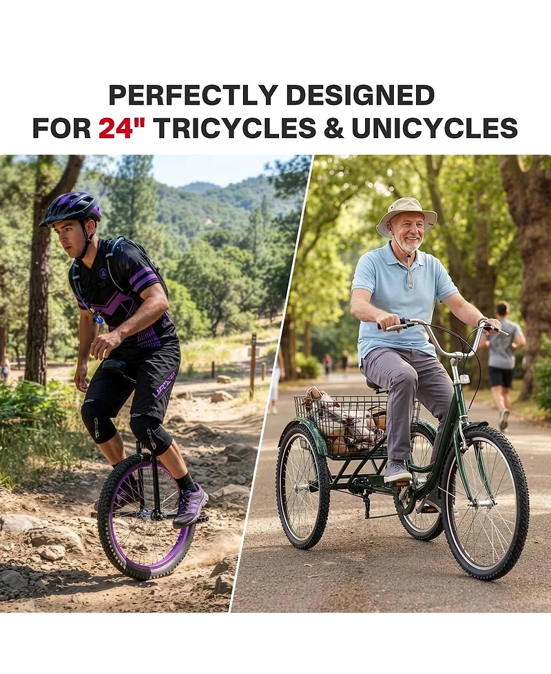 Yescom 24" x 2.125" Tricycle and Unicycle Heavy-Duty Mountain Tread Tire and Tube Set, 3-Piece