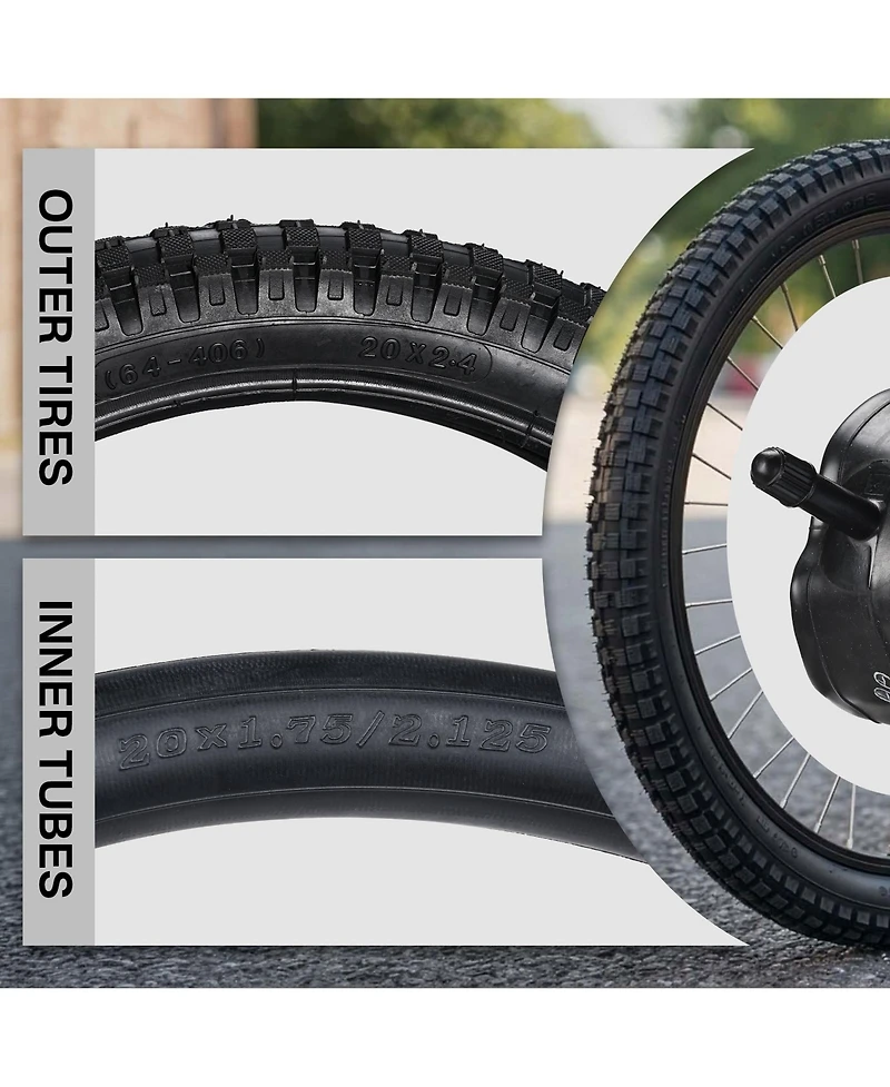 Yescom 20" x 2.4" Heavy-Duty Mountain Tread Tires and Tubes, 3-Piece Set, Ages 14+
