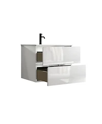 Sillysis 24'' Wall Mount Bathroom Vanity with Ceramic Sink, Glossy Floating Bathroom Vanity without Faucet, Pre-Assembled
