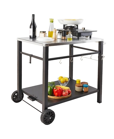 Vevor Outdoor Grill Dining Cart Double-Shelf Bbq Movable Food Prep Trolley Patio