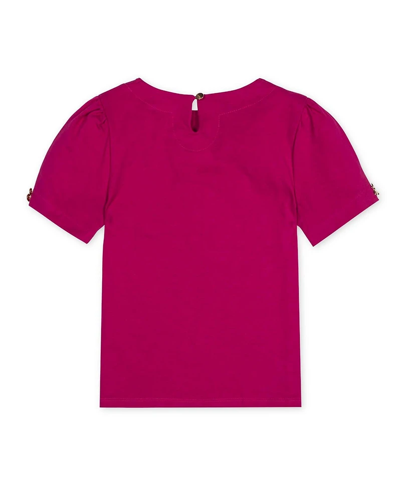 Hope & Henry Little and Big Girls' Xxs- L Organic Puff Sleeve Knit Top