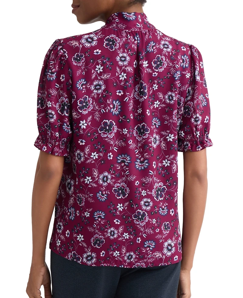 Jones New York Petite Tie-Neck Floral-Print Puff-Sleeve Blouse