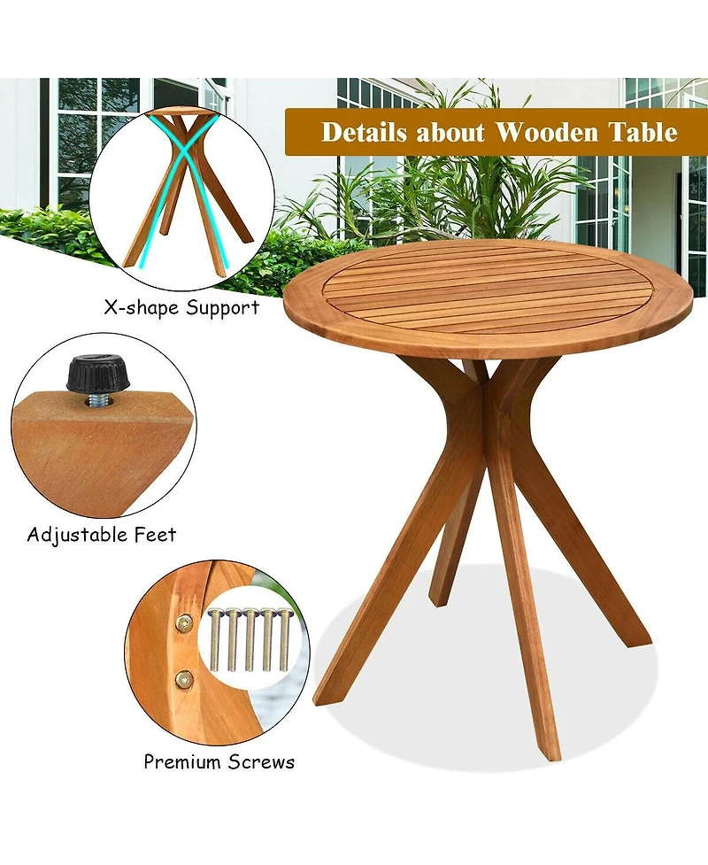 Mecale 27-Inch Round Eucalyptus Wood Outdoor Bistro Table