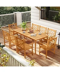 Mecale 79-Inch Acacia Wood Outdoor Dining Table for 8 with Umbrella Hole