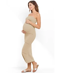 Hello Miz Maternity Strapless Ribbed Bodycon Midi Dress