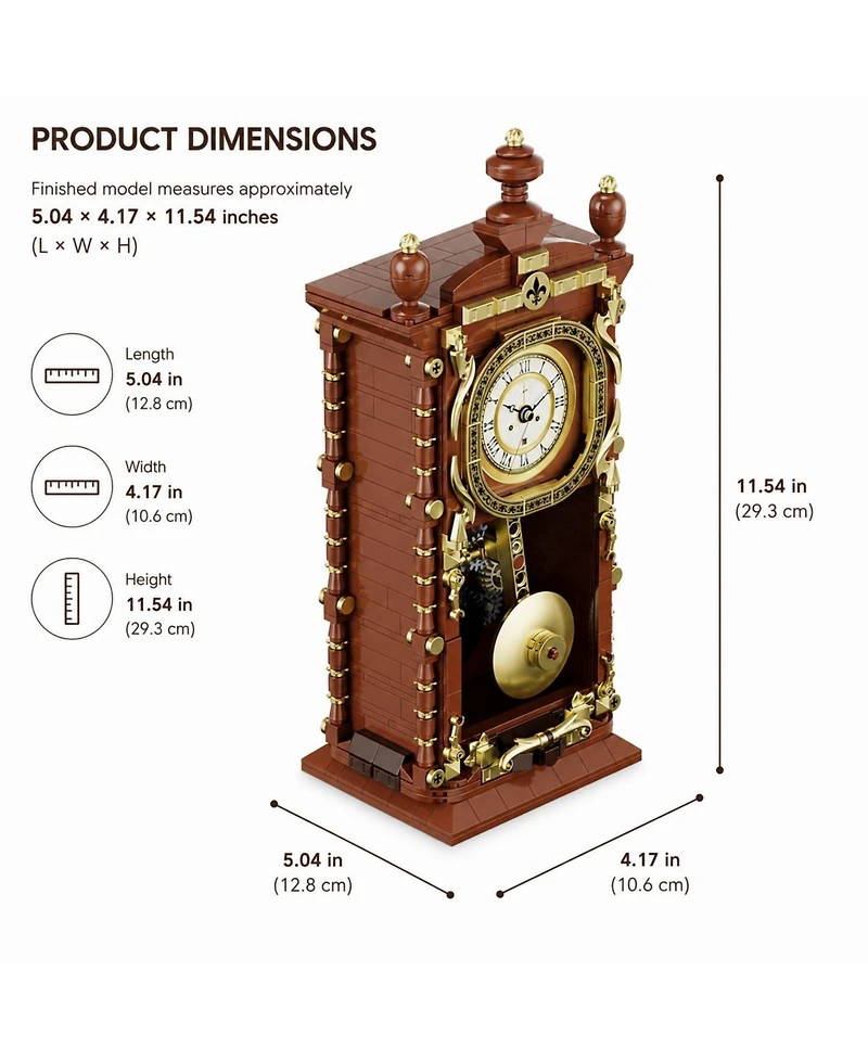 Contixo BK12 Retro Pendulum Clock 751-Piece Building Set with Quartz Clock Component, Ages 8+