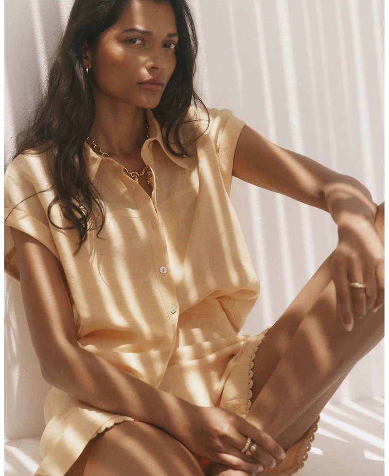 Mint Velvet Women's Linen Blend Sheer Panel Shirt