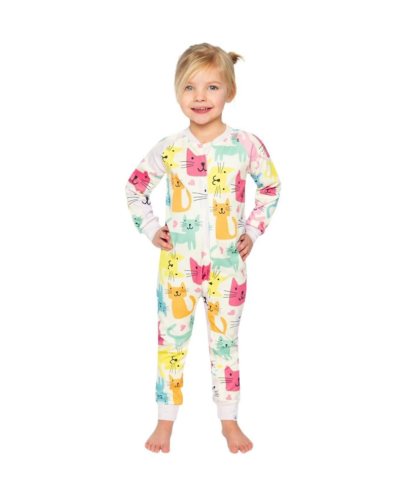 Deux par Deux Little Girls 6-12 Cotton One Piece Pajamas Cat Print