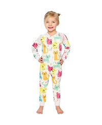 Deux par Deux Little Girls 6-12 Cotton One Piece Pajamas Cat Print