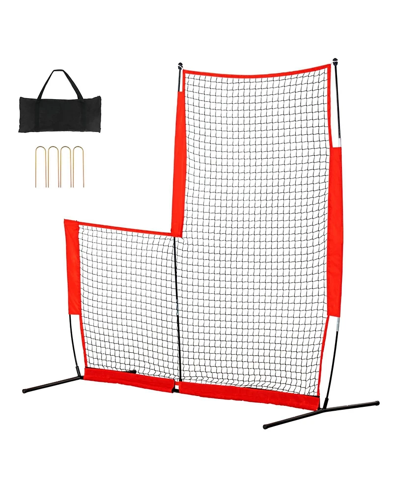 Hongge L-Screen Baseball Safety Net 7 x 7 ft Portable Pitching Screen with Ground Stakes and Carry Bag