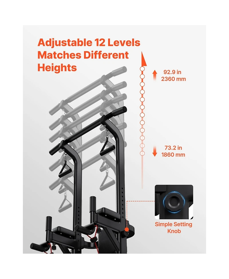 Hongge Free Standing Power Tower Dip Station with 12-Level Height and Butterfly Arm Rated to 330 lbs