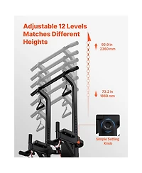 Hongge Free Standing Power Tower Dip Station with 12-Level Height and Butterfly Arm Rated to 330 lbs