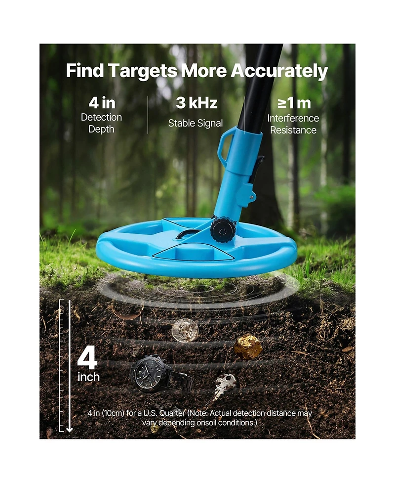 Hongge Lightweight 4 in Depth Metal Detector with Lcd Display and 6 in IP68 Waterproof Search Coil