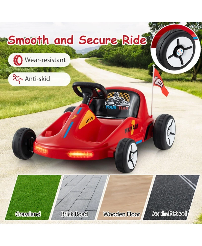Hongge 12V Electric Kids Go-Kart with Parent Remote Control and Led Lights, 66 lb. Capacity, Ages 3+