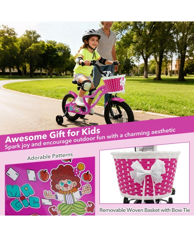Hongge 14-Inch Kids Bike with Removable Training Wheels, Front Basket and Dual Brakes, Ages 3-5