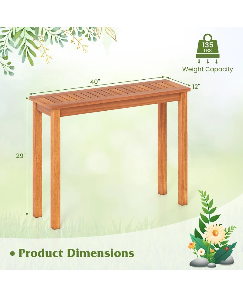 Gouun 40 in. Solid Shorea Hardwood Plant Display Shelf with Slatted Top