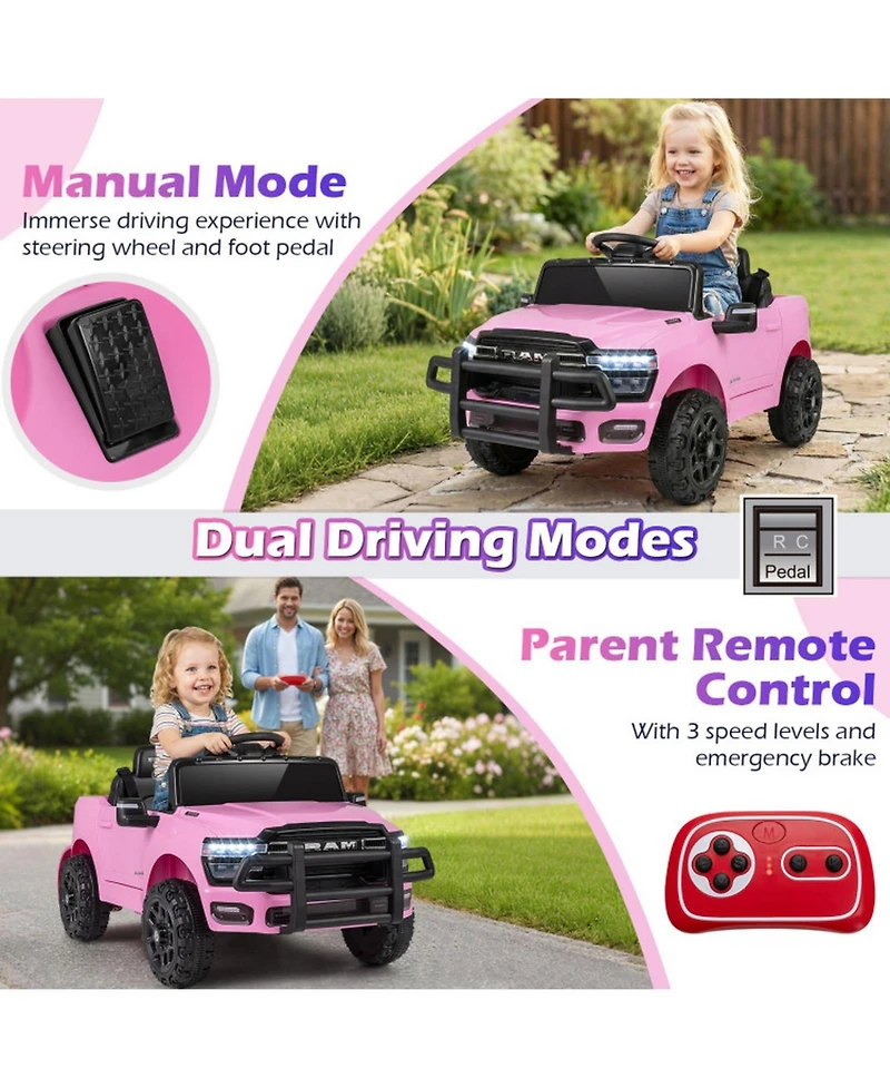 Hongge 12V Kids Ride-On Pickup Truck with Remote Control and Led Lights, 66 lbs, Ages 3-8