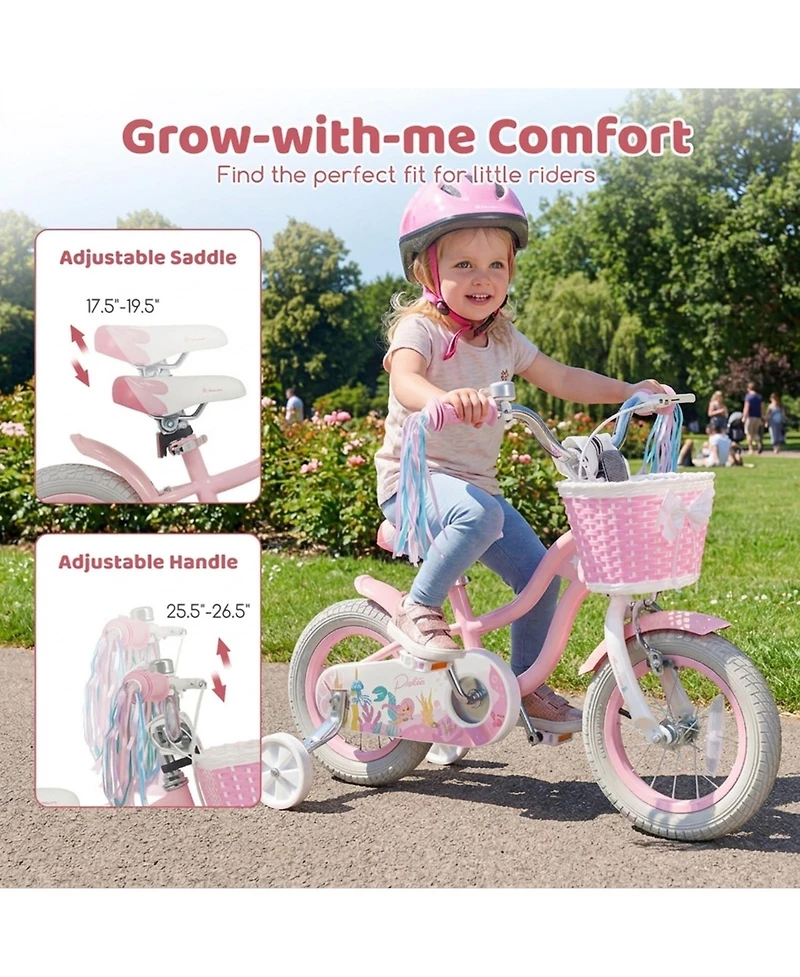 Hongge 12-Inch Girls Bike with Training Wheels and Mermaid Design, Ages 3-4