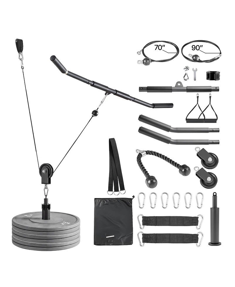 Hongge 2-Piece Lat and Lift Pulley System with Steel Cables Short Bar and Dual Grip Handles up to 330 lbs