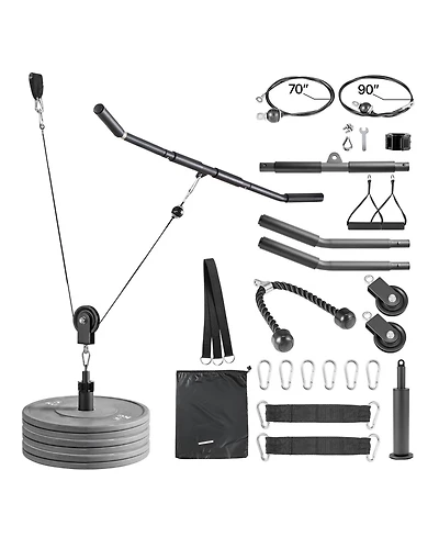 Hongge 2-Piece Lat and Lift Pulley System with Steel Cables Short Bar and Dual Grip Handles up to 330 lbs