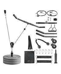Hongge 2-Piece Lat and Lift Pulley System with Steel Cables Short Bar and Dual Grip Handles up to 330 lbs